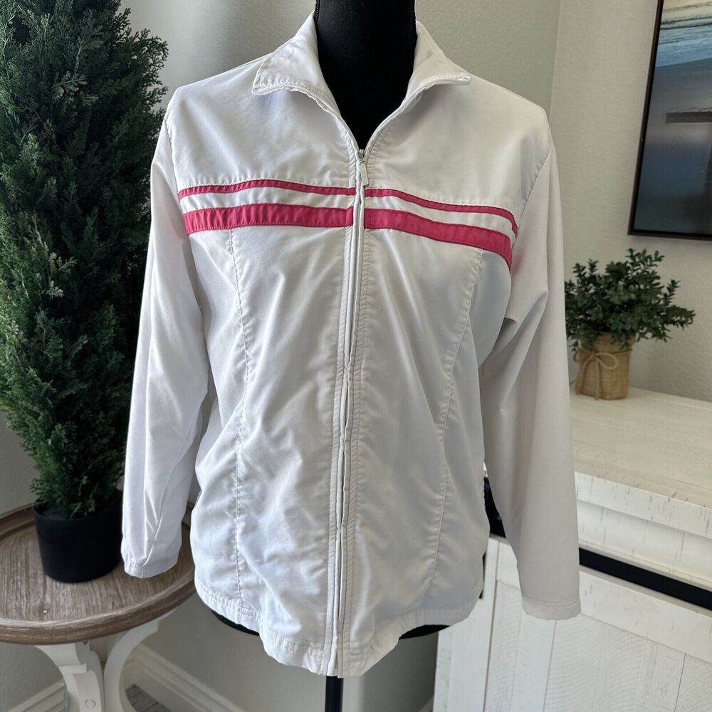 Nike Tween Girls White and‎ Pink Stripe Jacket Size Large 12-14 Coat